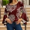 Lily | Red & White Floral Bell-Sleeve Tunic - Women