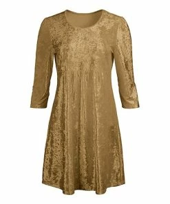 Lily | Gold Three Quarter-Sleeve Velvet Dress - Women