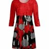 Lily | Black & Red Abstract Three Quarter-Sleeve Velvet Dress - Plus
