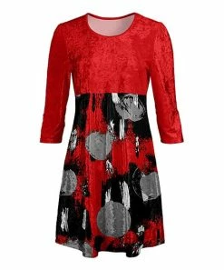 Lily | Black & Red Abstract Three Quarter-Sleeve Velvet Dress - Plus