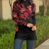 Lily | Black & Coral Floral Turtleneck Tunic - Women