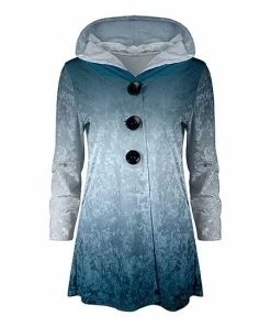 Lily | Teal & Silver Ombré Velvet Hooded Button-Up Cardigan - Women