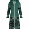 Lily | Teal & Brown Melange Arabesque Pocket Hooded Open Duster - Women