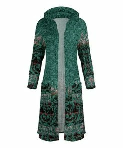 Lily | Teal & Brown Melange Arabesque Pocket Hooded Open Duster - Women