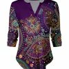 Lily | Purple Floral Paisley Notch Neck Top - Women