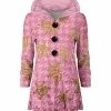 Lily | Pink & Gold Houndstooth Snowflake Velvet Hooded Button-Up Cardigan - Plus