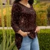 Lily | Brown & Mauve Firework Long-Sleeve V-Neck Tunic - Plus