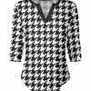 Lily | Black & White Houndstooth Notch Neck Top - Women