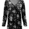 Lily | Black & White Floral Velvet V-Neck Tunic - Plus