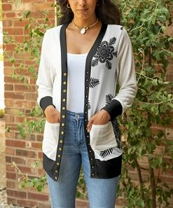 Lily | Black & White Snowflake Snap-Up Cardigan - Plus