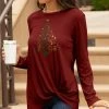 Lily | Red & Gold Christmas Tree Twist-Hem Long-Sleeve Tunic - Women & Plus