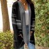 Lily | Black & Gray Stripe Pocket Open Cardigan - Plus
