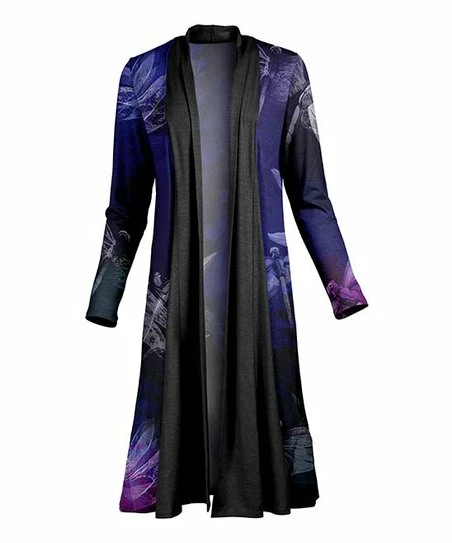 Lily | Black & Purple Abstract Open Duster - Plus 1 Lily | Black & Purple Abstract Open Duster - Plus