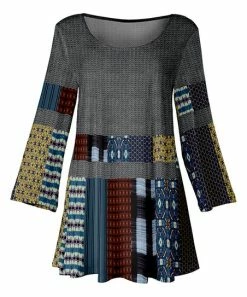 Lily | Gray & Burgundy Color Block Geometric Long-Sleeve Tunic - Plus