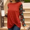 Lily | Black & Red Floral Twist-Hem Long-Sleeve Tunic - Plus