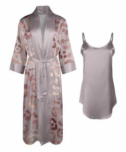 Lily | Pale Lilac & Pink Leopard Belted Duster Robe & Curved-Hem Nightgown - Women & Plus