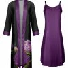 Lily | Purple & Black Floral Duster Robe & Sleeveless Midi Nightgown - Women & Plus