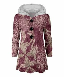 Lily | Mauve & Beige Snowflake Velvet Button-Accent Tunic Hoodie - Plus