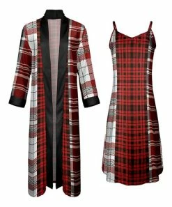 Lily | Red & White Plaid Open Robe & Nightgown - Plus