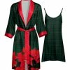 Lily | Green & Red Plaid Poinsettia Robe & Green Nightgown - Women