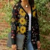Lily | Black & Yellow Floral Pocket Snap-Button Cardigan - Women & Plus