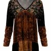 Lily | Black & Brown Floral Velvet V-Neck Tunic - Plus