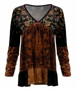 Lily | Black & Brown Floral Velvet V-Neck Tunic - Plus