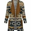 Lily | Navy & Rust Geometric Velvet Lapel Pocket Open Cardigan - Plus