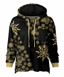 Lily | Black & Cream Snowflake Chest-Pocket Hi-Low Hoodie - Plus