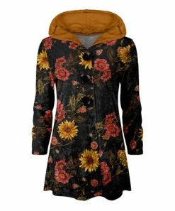 Lily | Black & Gold Floral Velvet Button-Up Hoodie - Women