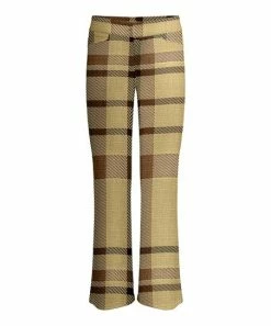 Lily | Beige & Brown Plaid Bootcut Pants - Women
