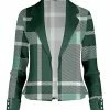 Lily | Green & White Plaid Button-Accent Open Blazer - Plus