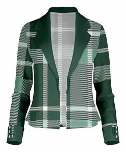 Lily | Green & White Plaid Button-Accent Open Blazer - Plus