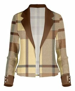 Lily | Brown & Yellow Plaid Button-Accent Open Blazer - Women