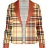 Lily | Rust & Yellow Plaid Button-Accent Open Blazer - Women