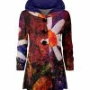 Lily | Rust & Purple Abstract Floral Button-Front Velvet Hoodie - Women