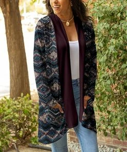 Lily | Mica & Navy Geometric Pocket Open Cardigan - Women & Plus