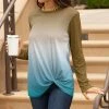 Lily | Brown & Aqua Ombré Long-Sleeve Twist-Hem Tunic - Women