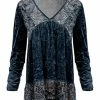 Lily | Teal & Orange Paisley Color Block Velvet V-Neck Tunic - Women