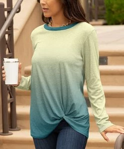 Lily | Yellow & Teal Ombré Twist-Hem Tunic - Women