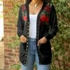 Lily | Black & Red Holly Floral Pocket Snap-Button Cardigan - Women & Plus