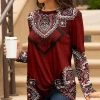 Lily | Red & White Arabesque Twist-Front Long-Sleeve Tunic - Women