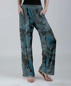 Lily | Teal & Gray Floral Leaf Pocket Lounge Pants - Women