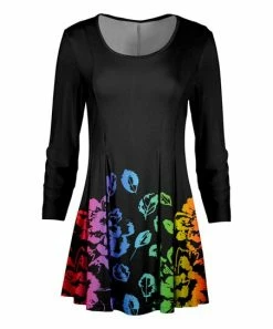 Lily | Black & Fuchsia Abstract Foliage Pleated Scoop Neck Tunic - Plus