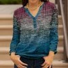 Lily | Blue & Gray Ombré Pleated Three-Quarter Sleeve Tunic - Women & Plus