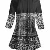 Lily | Black & White Abstract Pleated Three-Quarter Sleeve Boatneck Tunic - Women