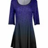 Lily | Blue & Black Floral Ombré Three-Quarter Sleeve Scoop Neck Tunic - Women