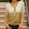 Lily | Gold & White Sparkle Pleated Three-Quarter Sleeve Tunic - Women & Plus
