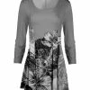 Lily | Gray & Black Foliage Pleated Scoop Neck Tunic - Women