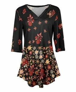 Lily | Black & Rust Leaves V-Neck Tunic - Women